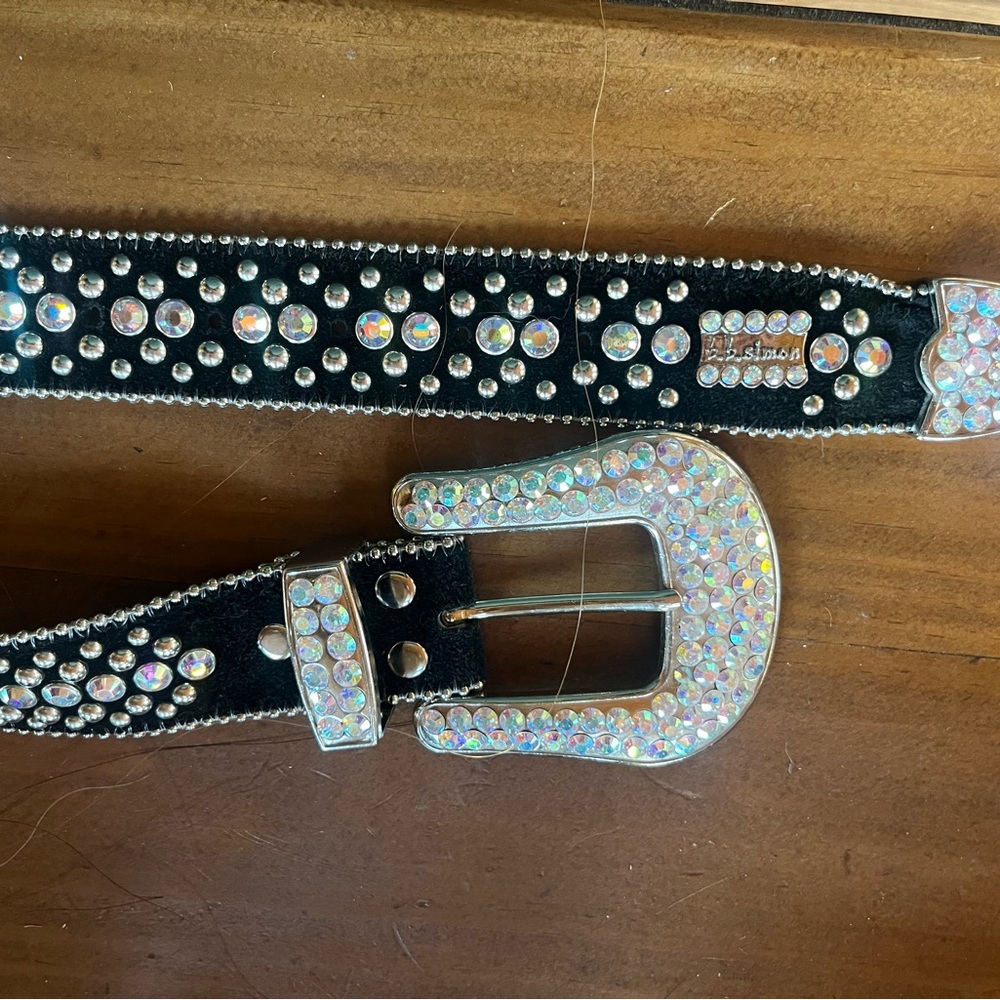 B.B. Simon Black Belt with Silver Rhinestones